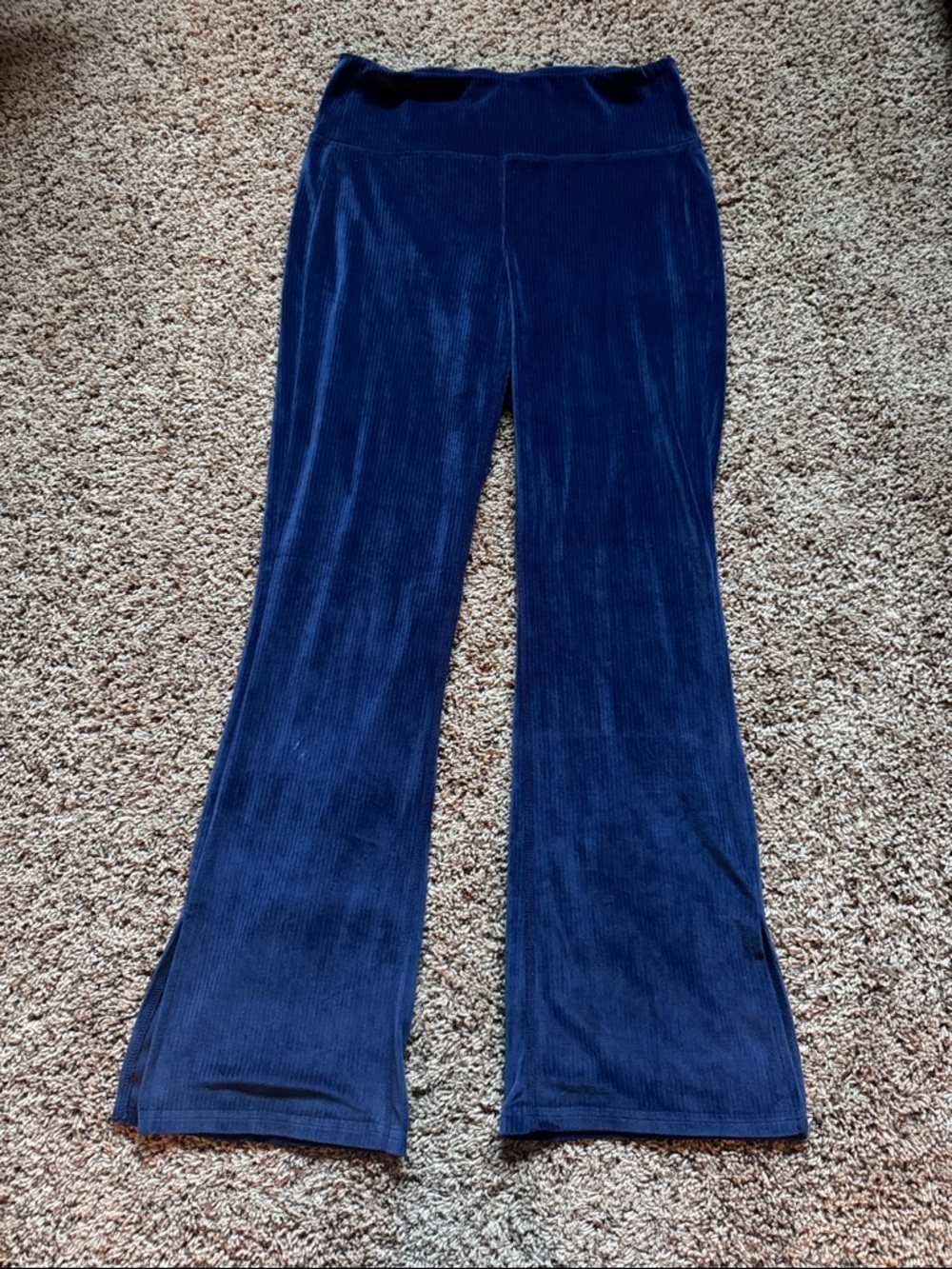 Nicole Miller Sport Navy Blue Velvet Flared Leggings